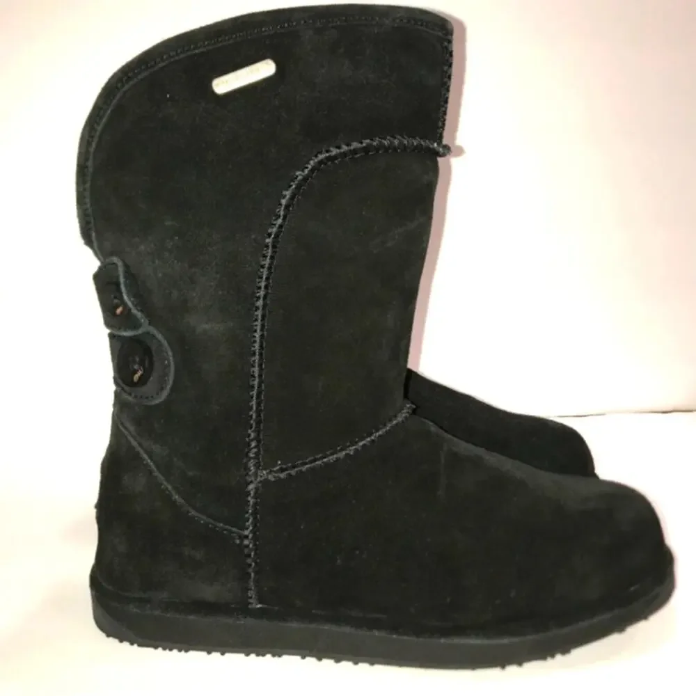 EMU Australia Charlotte Black Sheepskin Black Suede Leather Boots Winter Sz 7